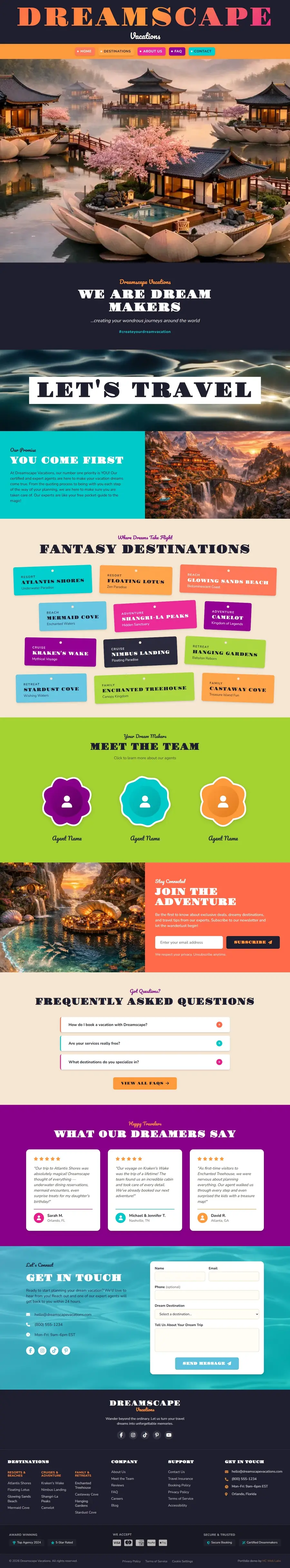 Full-page screenshot of the Dreamscape Vacations website