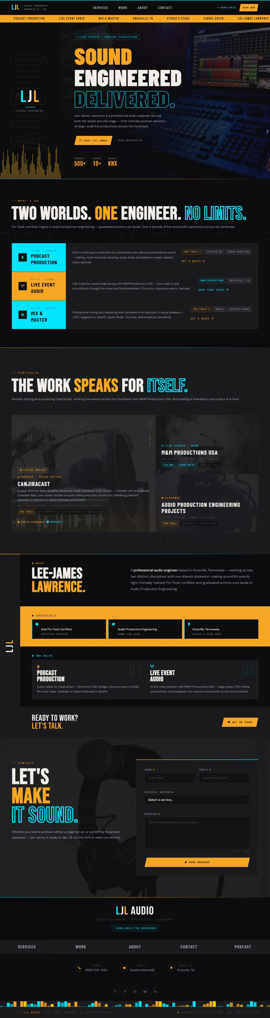 Full-page screenshot of the LJL Audio one-page site
