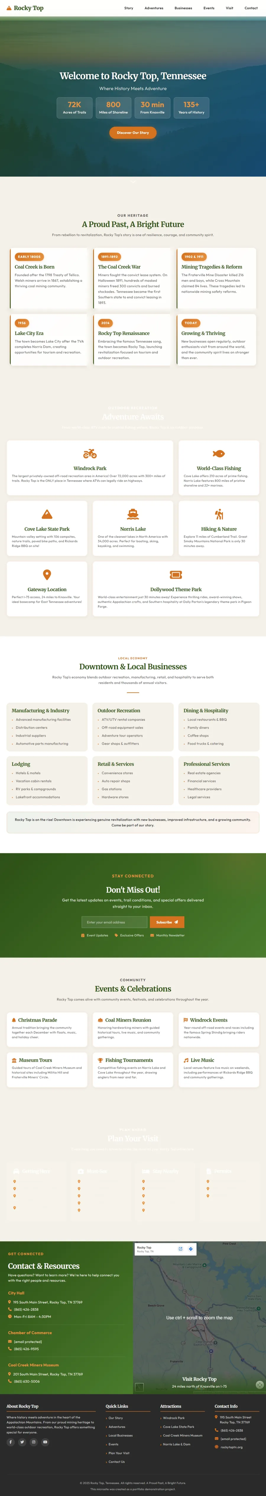 Full-page screenshot of the Rocky Top, Tennessee community site
