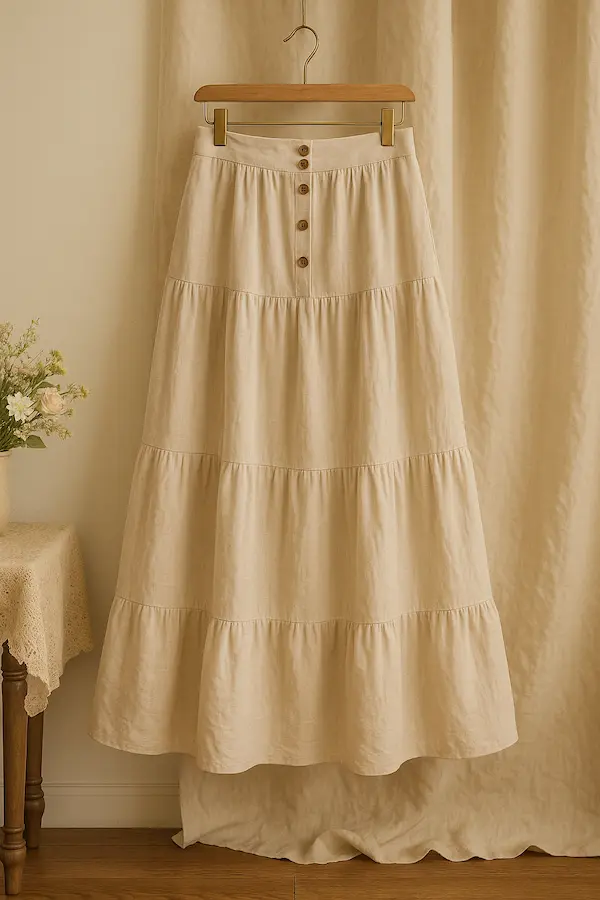 Cotton Tiered Midi Skirt