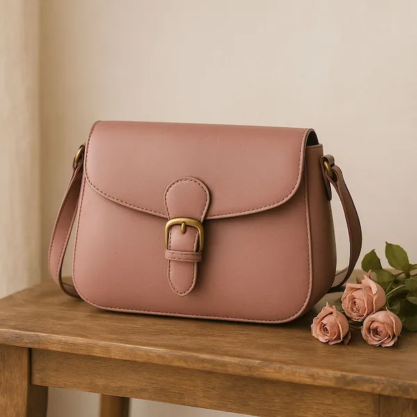 Mauve Leather Saddle Bag