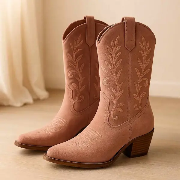 Pink Suede Cowboy Boots