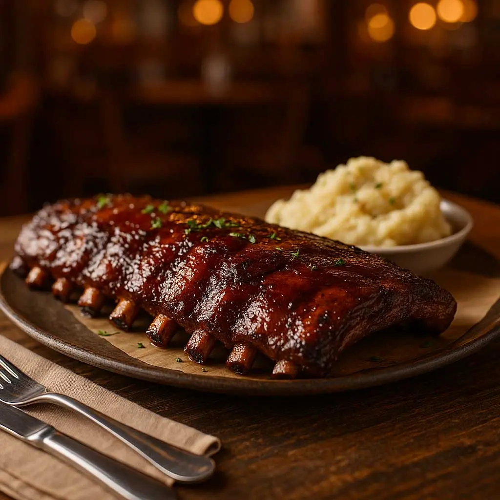 Slow-smoked babyback ribs with bourbon BBQ glaze